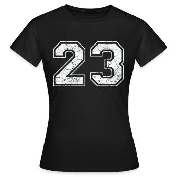 23 in white in the used look - Women's T-Shirt - black - Front - AI Model Female 172 dark (172cm)