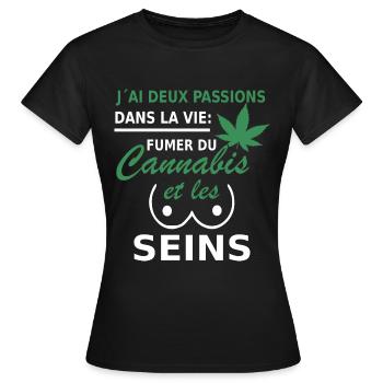 deux passions fumer du cannabis et les seins - T-shirt Femme - noir - Devant - AI Model Female 172 dark (172cm)