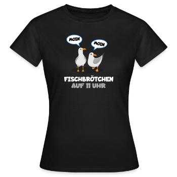 Moin Moin Fischbrötchen Möwen Meer Norddeutsch - Frauen T-Shirt - Schwarz - Vorne - AI Model Female 172 dark (172cm)