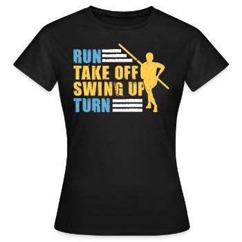 Laufen – Abheben – Hochschwingen – Wenden - Frauen T-Shirt - Schwarz - Vorne - AI Model Female 172 dark (172cm)