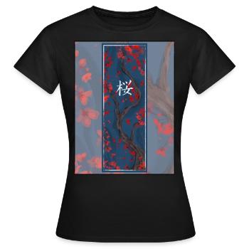 Dunkles Sakura Sumi-e Kanji - Frauen T-Shirt - Schwarz - Vorne - AI Model Female 172 dark (172cm)