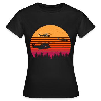 Retro Hubschrauber Vintage Helicopter Pilot Gesche - Frauen T-Shirt - Schwarz - Vorne - AI Model Female 172 dark (172cm)