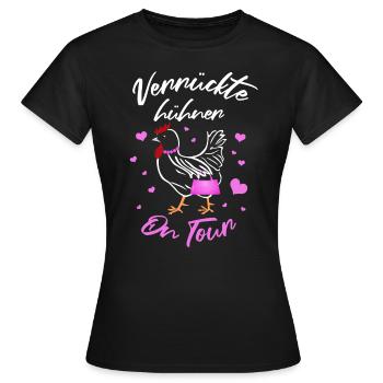 Verrückte Hühner on Tour JGA Malle Apres Ski Party - Frauen T-Shirt - Schwarz - Vorne - AI Model Female 172 dark (172cm)