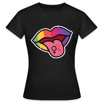 Lesbienne, Bouche, Langue, Drapeau arc-en-ciel, CSD - T-shirt Femme - noir - Devant - AI Model Female 172 dark (172cm)
