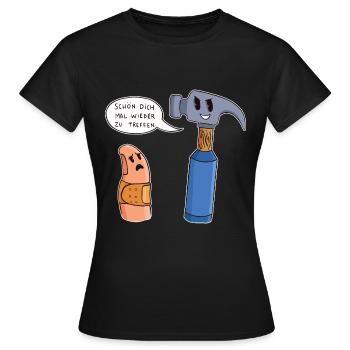 Lustige Hammer Auf Finger Aua Werkzeug Geschenk - Frauen T-Shirt - Schwarz - Vorne - AI Model Female 172 dark (172cm)