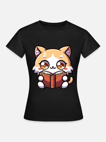 Katze liest Buch Kätzchen Bodysuit Druck - Frauen T-Shirt - Schwarz