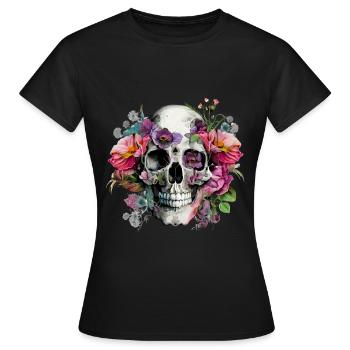 Blütenschädel - Frauen T-Shirt - Schwarz - Vorne - AI Model Female 172 dark (172cm)