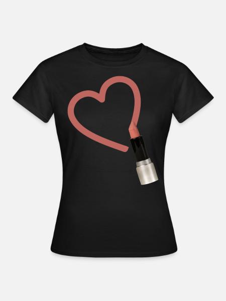 Le rouge à lèvres peint le cœur - T-shirt Femme - noir