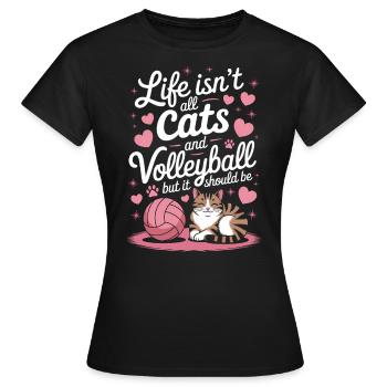 Volleyball Katze Lustiges Volleyball Geschenk - Frauen T-Shirt - Schwarz - Vorne - AI Model Female 172 dark (172cm)