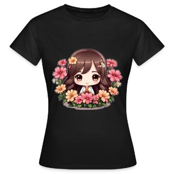 Une chibi en fleurs - T-shirt Femme - noir - Devant - AI Model Female 172 dark (172cm)