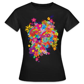 NEW FLOWER POWER RAINBOW - Frauen T-Shirt - Schwarz - Vorne - AI Model Female 172 dark (172cm)