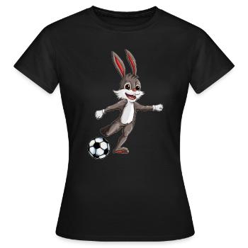 Hasen Fußballfan Fußballoutfit Freizeitsport - Frauen T-Shirt - Schwarz - Vorne - AI Model Female 172 dark (172cm)