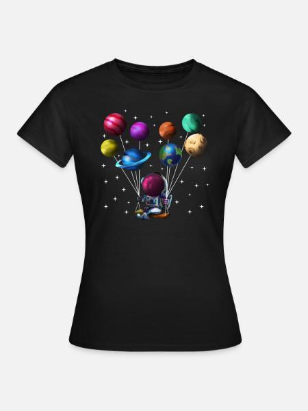 Sonnensystem Astronaut mit Planeten als Ballons - Frauen T-Shirt - Schwarz