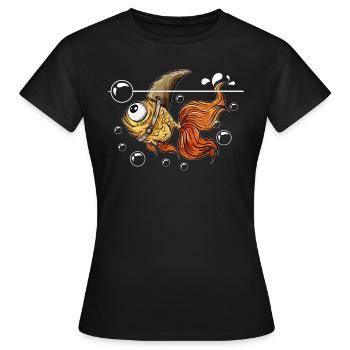 Le poisson pêcheur joue avec les bulles d’air nageoire dorsale - T-shirt Femme - noir - Devant - AI Model Female 172 dark (172cm)