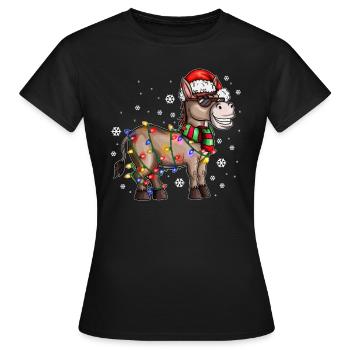 Christmas Esel mit Weihnachtsmütze im Schnee - Frauen T-Shirt - Schwarz - Vorne - AI Model Female 172 dark (172cm)