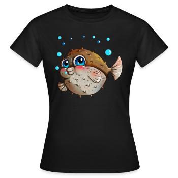 Kugelfisch mit Luftblasen Angler Kinder Geschenk - Frauen T-Shirt - Schwarz - Vorne - AI Model Female 172 dark (172cm)
