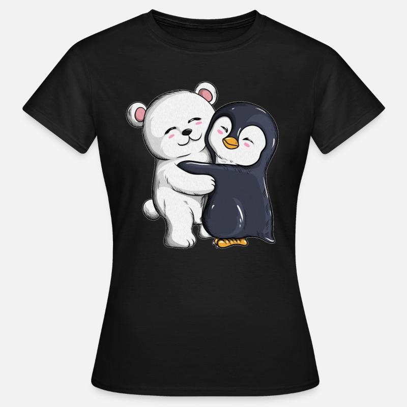 Polar bear penguin cuddle hugs penguins - Women's T-Shirt - black