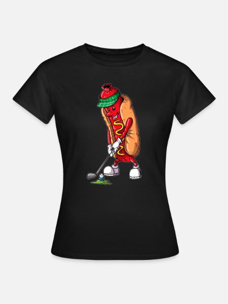 Hobby Golfer Golf Course Golfer Eating Hot Dog - Women's T-Shirt - black