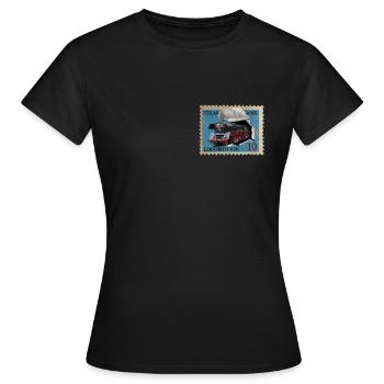 Briefmarke Dampflokomotive - Frauen T-Shirt - Schwarz - Vorne - AI Model Female 172 dark (172cm)