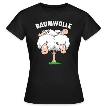 Baumwolle Schafe am Baum Wortwitz - Frauen T-Shirt - Schwarz - Vorne - AI Model Female 172 dark (172cm)