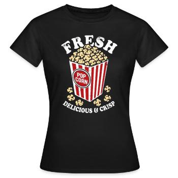 Frisches Popcorn - knusprig, lecker - Geschenk - Frauen T-Shirt - Schwarz - Vorne - AI Model Female 172 dark (172cm)