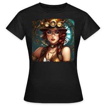 Sexy fille steampunk avec chapeau et montre - T-shirt Femme - noir - Devant - AI Model Female 172 dark (172cm)