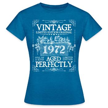 1972| Vintage Perfectly seit 1972 Geburtstag - Frauen T-Shirt - Antikblaues Saphir meliert - Vorne - AI Model Female 172 dark (172cm)