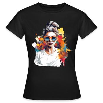 Colorful Art - Women with sunglasses - Frauen T-Shirt - Schwarz - Vorne - AI Model Female 172 dark (172cm)