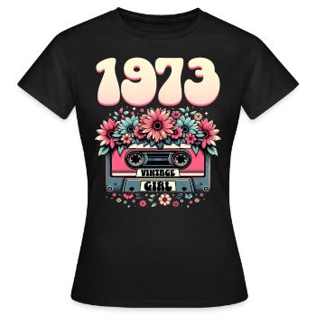 Cassette Year 1973 Birthday Woman 50 Years - Women's T-Shirt - black - Front - AI Model Female 172 dark (172cm)