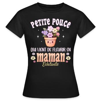 Future Maman Fleurs Kawaii Annonce Maman 2024 - T-shirt Femme - noir - Devant - AI Model Female 172 dark (172cm)