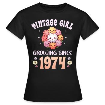 Vintage Year 1974 Birthday Woman 50 Years - Women's T-Shirt - black - Front - AI Model Female 172 dark (172cm)
