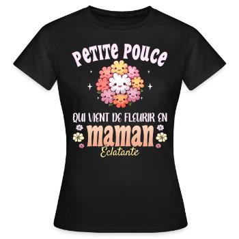 Future Maman Fleurs Kawaii Annonce Maman 2024 - T-shirt Femme - noir - Devant - AI Model Female 172 dark (172cm)