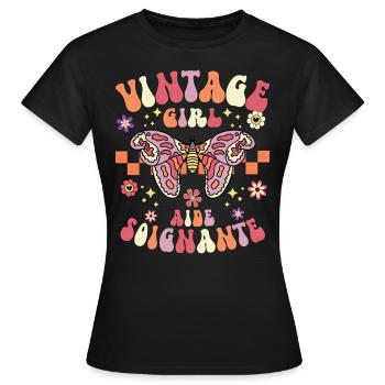 Fille Vintage Femme Aide Soignante - T-shirt Femme - noir - Devant - AI Model Female 172 dark (172cm)