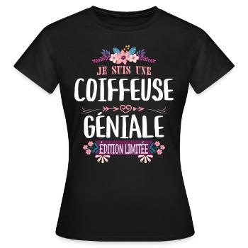 Femme Édition Limitée Coiffeuse Géniale - T-shirt Femme - noir - Devant - AI Model Female 172 dark (172cm)