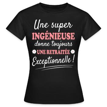 Exceptionnelle Ingénieuse Retraitée - T-shirt Femme - noir - Devant - AI Model Female 172 dark (172cm)