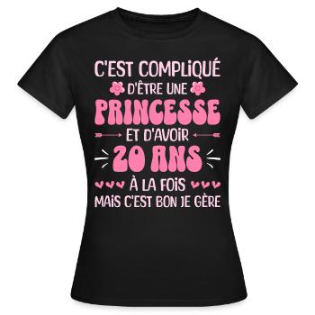 Femme Princesse Anniversaire 20 Ans - T-shirt Femme - noir - Devant - AI Model Female 172 dark (172cm)
