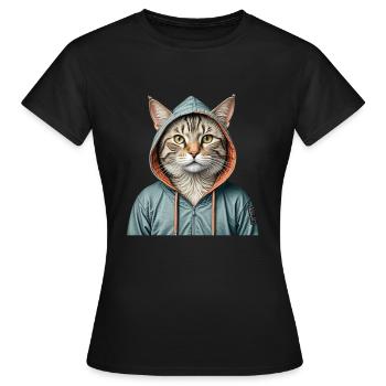 Cat wearing a jacket - Women's T-Shirt - black - Front - AI Model Female 172 dark (172cm)