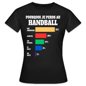 Maillot Humour Joueur Handball - T-shirt Femme - noir - Devant - AI Model Female 172 dark (172cm)