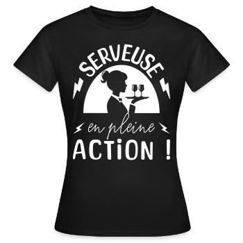 Serveuse En Action Serveuse Humour - T-shirt Femme - noir - Devant - AI Model Female 172 dark (172cm)