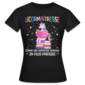 Licormaitresse Licorne Enseignante - T-shirt Femme - noir - Devant - AI Model Female 172 dark (172cm)