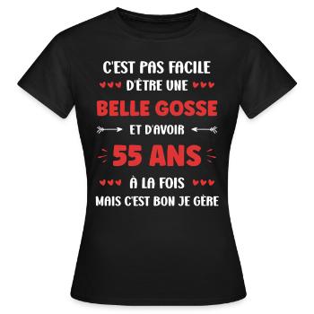 55 ANS - T-shirt Femme - noir - Devant - AI Model Female 172 dark (172cm)