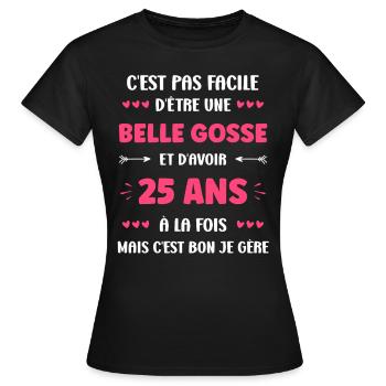 25 ANS - T-shirt Femme - noir - Devant - AI Model Female 172 dark (172cm)