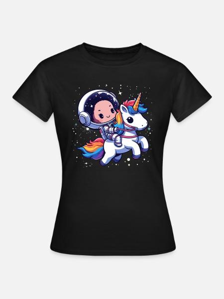 Chibi Astronaut und Einhorn - Frauen T-Shirt - Schwarz