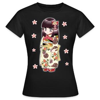 Japanese cute kimono girl - Women's T-Shirt - black - Front - AI Model Female 172 dark (172cm)