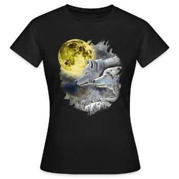 Phantasie Wolf Wölfe mit Mond - Frauen T-Shirt - Schwarz - Vorne - AI Model Female 172 dark (172cm)