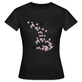 Fleurs de cerisier début de printemps - T-shirt Femme - noir - Devant - AI Model Female 172 dark (172cm)