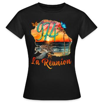 974 île De La Réunion plage Soleil et Tortue - T-shirt Femme - noir - Devant - AI Model Female 172 dark (172cm)