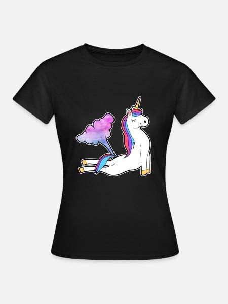 Einhorn Unicorn Pups Furz - Frauen T-Shirt - Schwarz