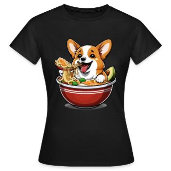 Corgi se baigne dans un bol de ramen - T-shirt Femme - noir - Devant - AI Model Female 172 dark (172cm)