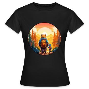 Vater Bär und Sohn spazieren in Sonnenuntergang - Frauen T-Shirt - Schwarz - Vorne - AI Model Female 172 dark (172cm)